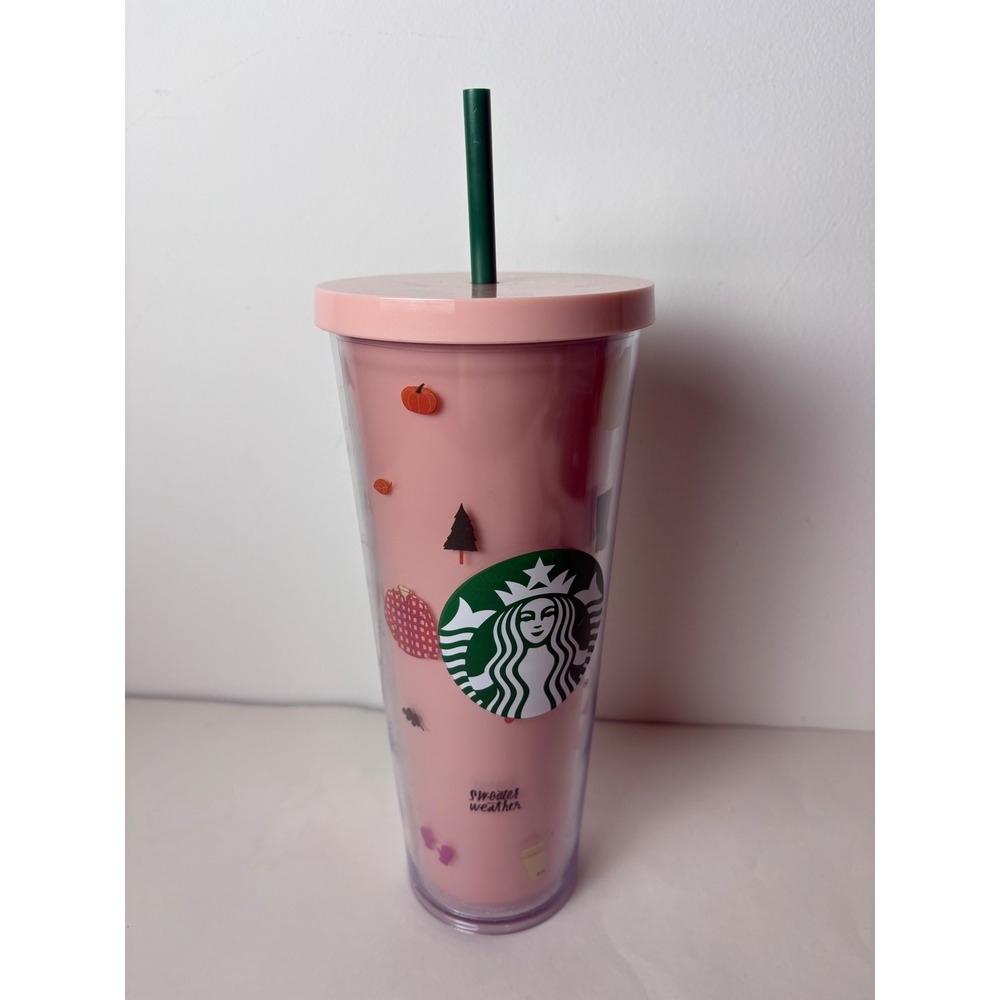 Starbucks ban.do Fall Sweater Weather Pink Cold Cup Tumbler‎ 24oz 2021 Limited